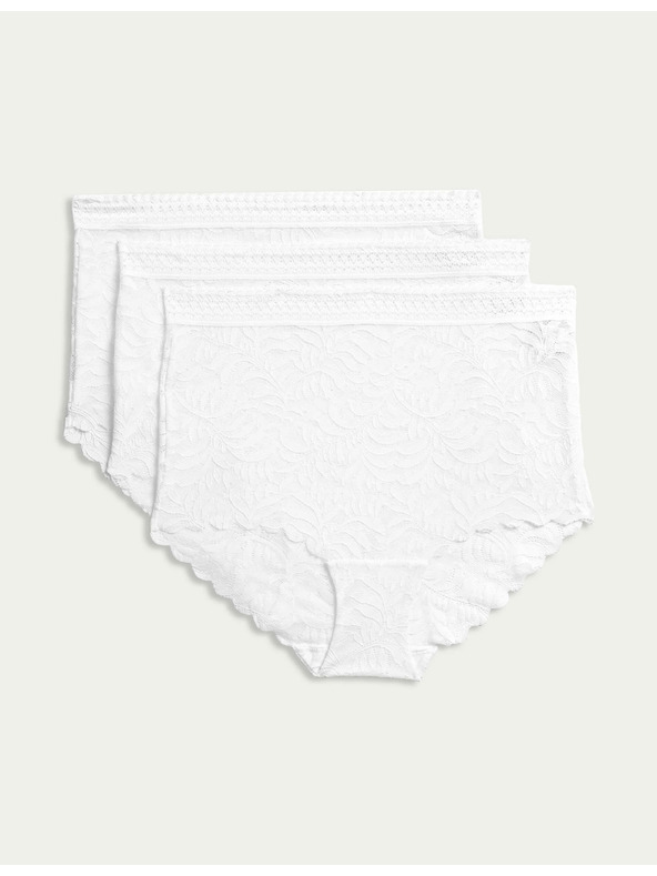 Marks & Spencer Дантелени бикини с технология Flexifit™, 3 бр. Marks & Spencer бяла