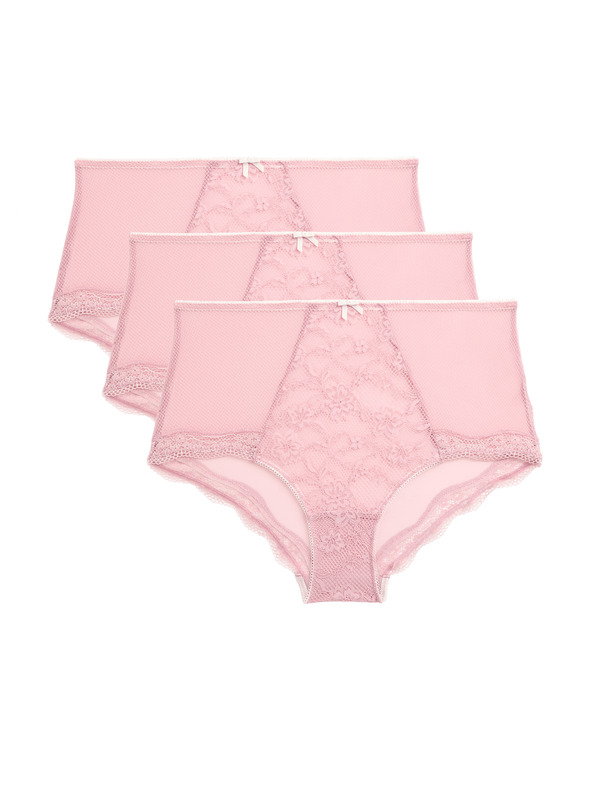 Marks & Spencer Дантелени шорти с висока талия Jasmine, комплект 3 бр. Marks & Spencer розов