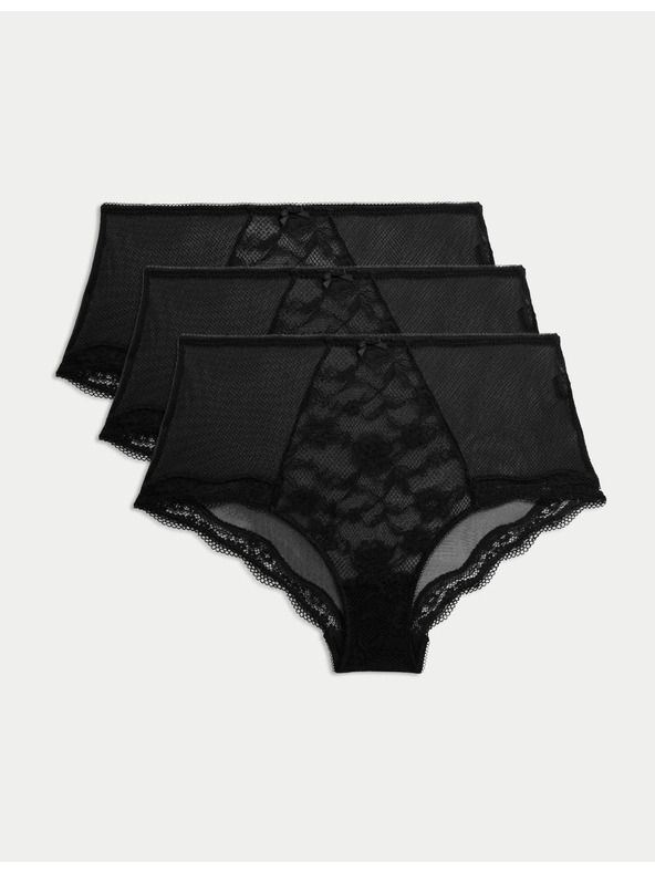 Marks & Spencer Дантелени шорти с висока талия Jasmine, комплект 3 бр. Marks & Spencer черен
