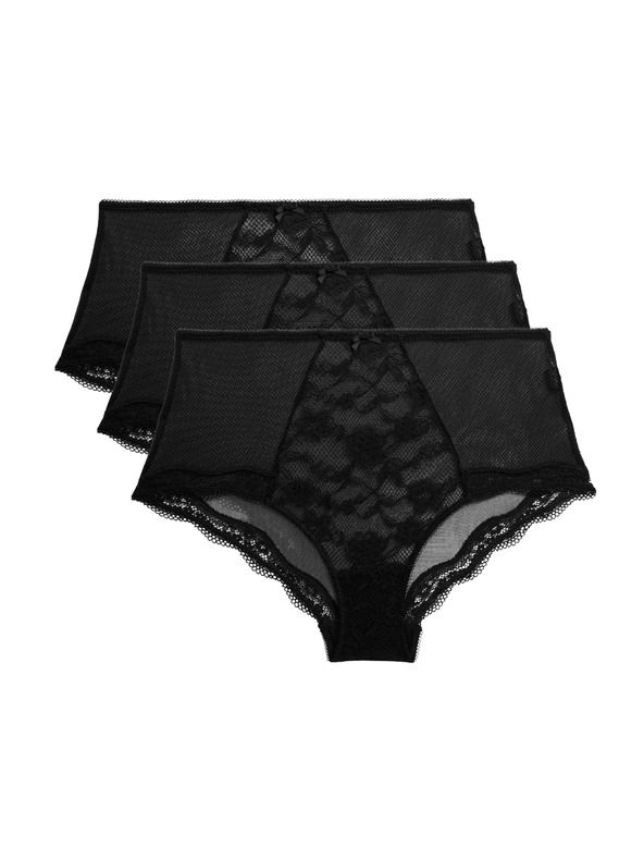 Marks & Spencer Дантелени шорти с висока талия Jasmine, комплект 3 бр. Marks & Spencer черен