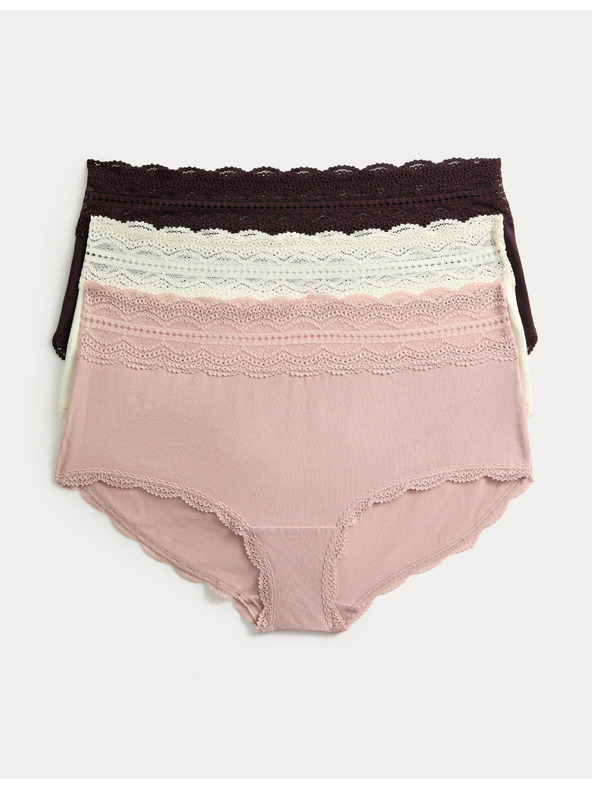 Marks & Spencer Шорти с висока талия с висок процент памук, комплект 3 бр. Marks & Spencer кафяв