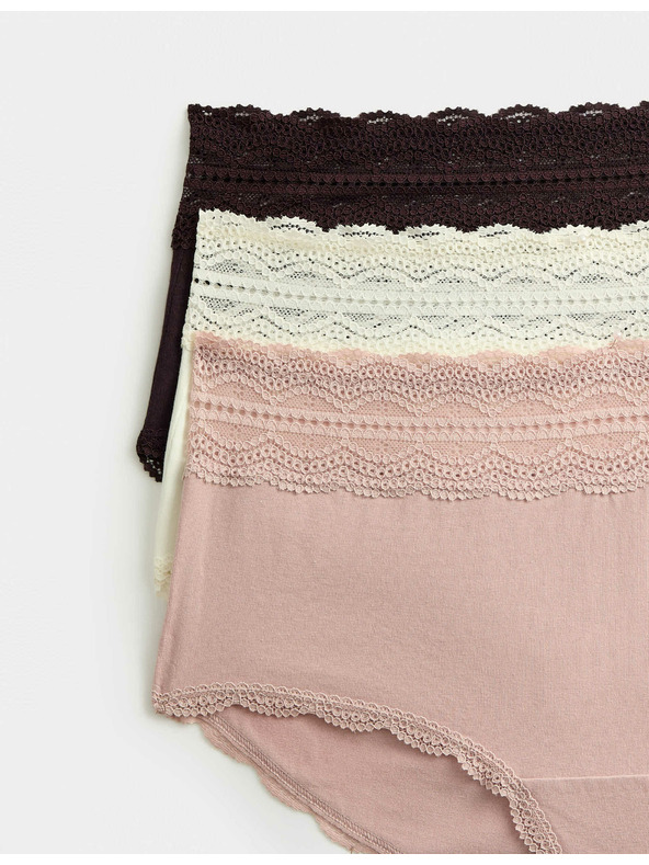 Marks & Spencer Шорти с висока талия с висок процент памук, комплект 3 бр. Marks & Spencer кафяв