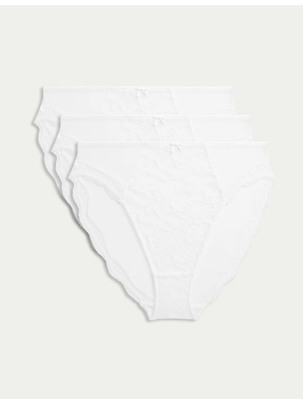Marks & Spencer Високи дантелени бикини с висока талия Jasmine, комплект 3 бр. Marks & Spencer бял