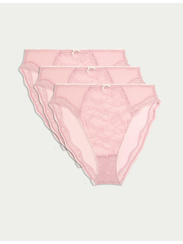 Marks & Spencer Високи дантелени бикини с висока талия Jasmine, комплект 3 бр. Marks & Spencer розов