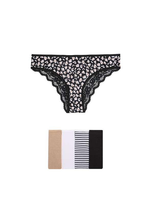 Marks & Spencer Бразилски бикини с щампа и висок дял памук Marks & Spencer бял