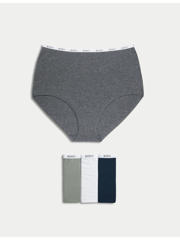 Marks & Spencer Бикини с висока талия с висок дял памук, 4 бр. Marks & Spencer сив