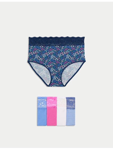 Marks & Spencer Бикини с висока талия, щампа и висок дял памук, 5 бр. Marks & Spencer розов