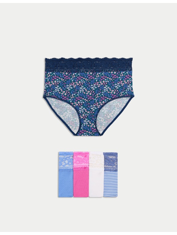 Marks & Spencer Бикини с висока талия, щампа и висок дял памук, 5 бр. Marks & Spencer розов