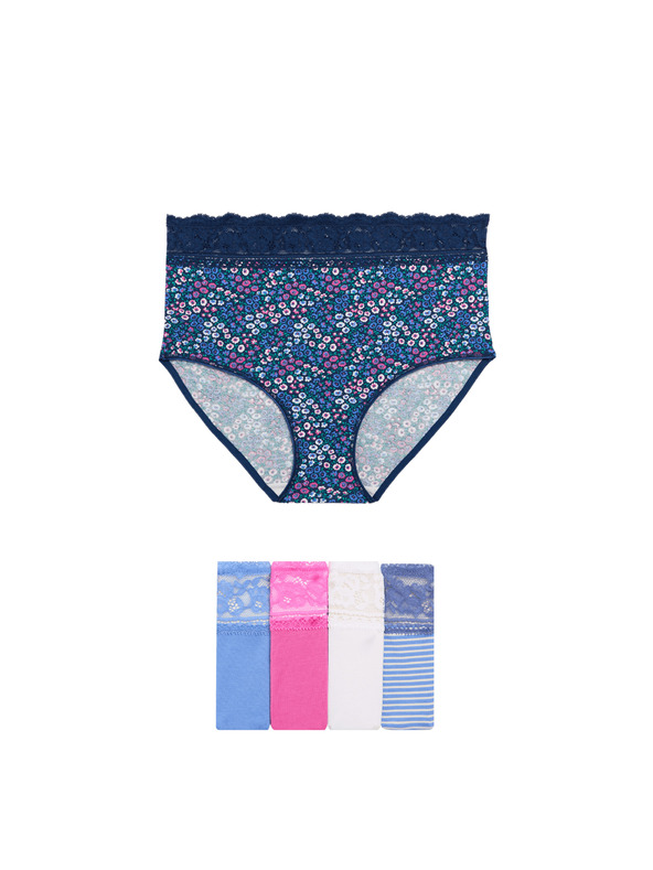 Marks & Spencer Бикини с висока талия, щампа и висок дял памук, 5 бр. Marks & Spencer розов