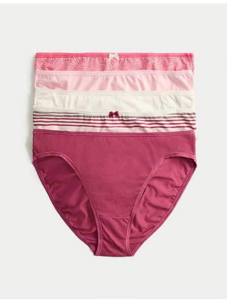 Marks & Spencer Бикини с високо изрязване от памук и Lycra™, 5 броя Marks & Spencer розово