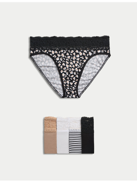 Marks & Spencer Високи бикини с висок дял памук и щампа, 5 бр. Marks & Spencer бял