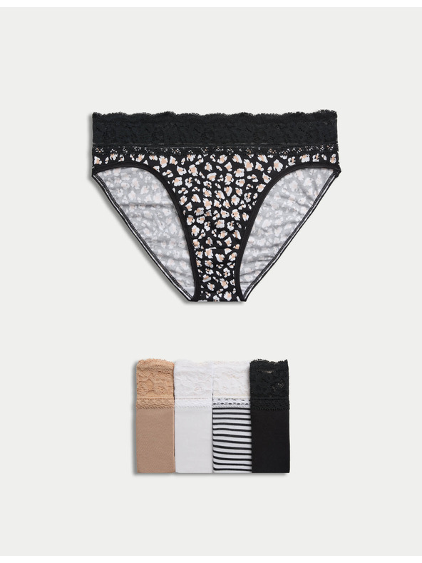 Marks & Spencer Високи бикини с висок дял памук и щампа, 5 бр. Marks & Spencer бял