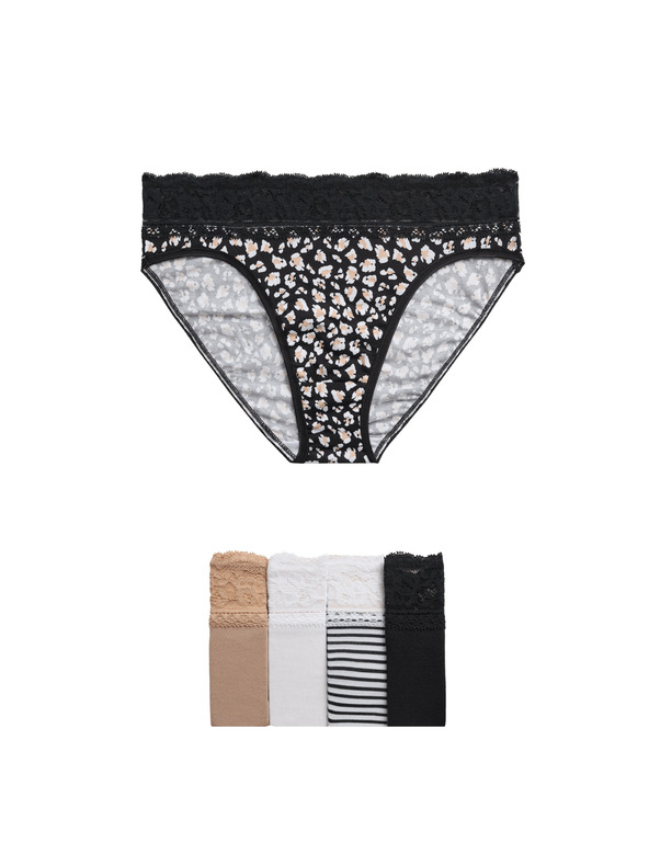 Marks & Spencer Високи бикини с висок дял памук и щампа, 5 бр. Marks & Spencer бял