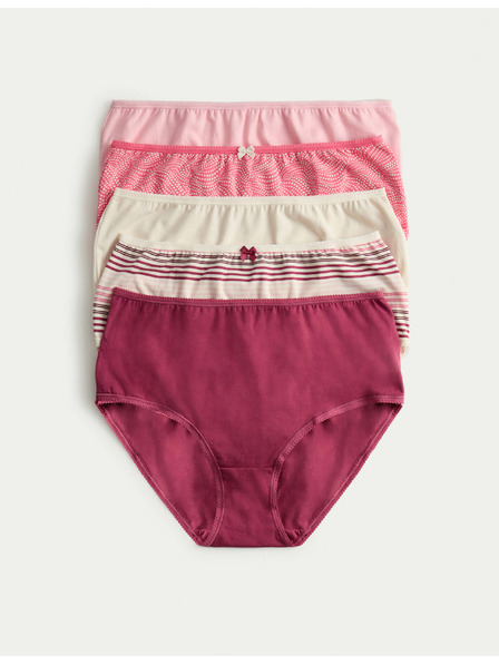 Marks & Spencer Боксерки бикини с висока талия и щампа от памук Lycra™, 5 бр. Marks & Spencer розов