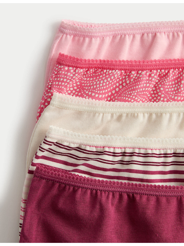 Marks & Spencer Боксерки бикини с висока талия и щампа от памук Lycra™, 5 бр. Marks & Spencer розов