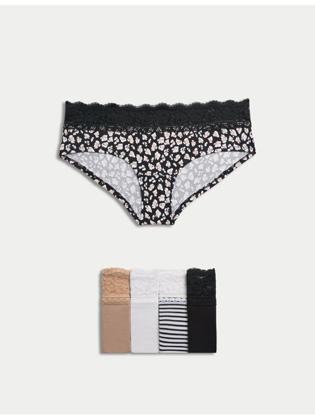 Marks & Spencer Боксерки бикини с ниска талия, висок дял памук и щампа, 5 бр. Marks & Spencer бял