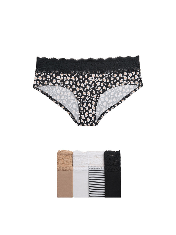 Marks & Spencer Боксерки бикини с ниска талия, висок дял памук и щампа, 5 бр. Marks & Spencer бял