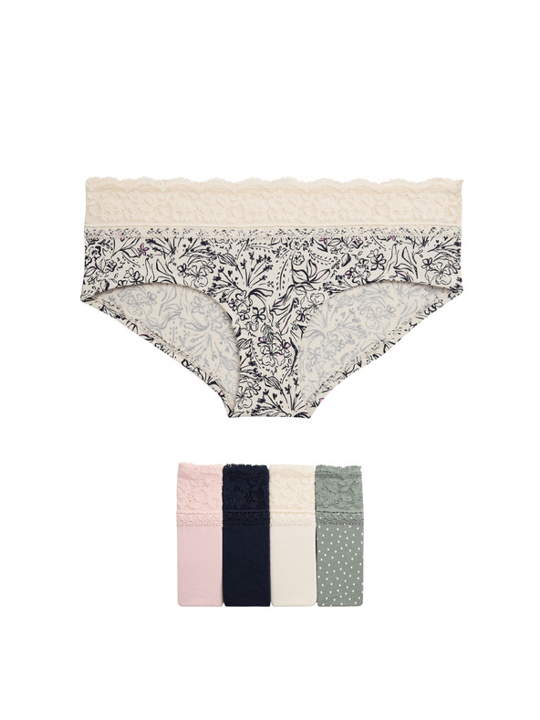 Marks & Spencer Боксерки бикини с ниска талия, висок дял памук и щампа, 5 бр. Marks & Spencer зелен