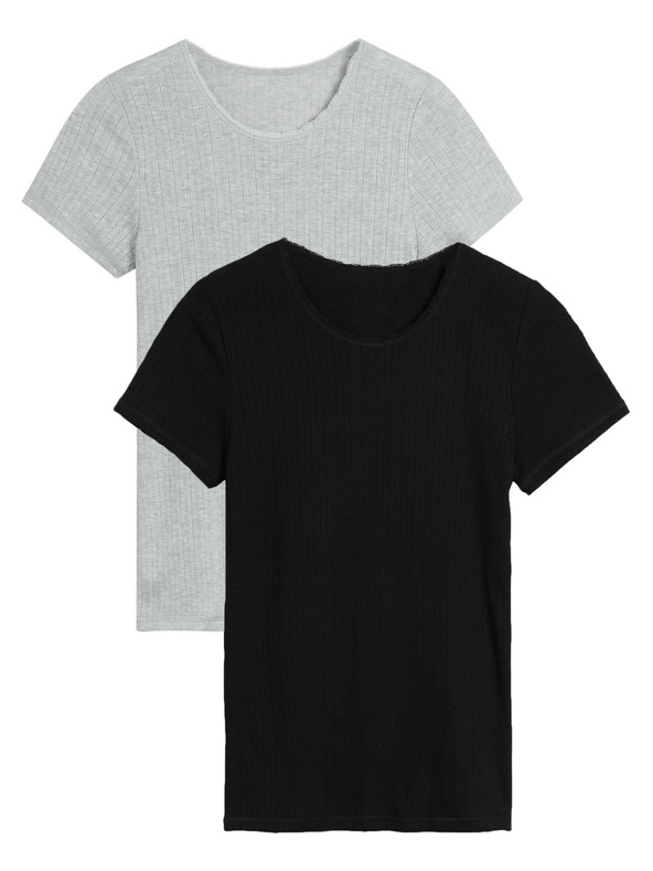 Marks & Spencer Опаковка от 2 плетени термо потника с къс ръкав Marks & Spencer черен