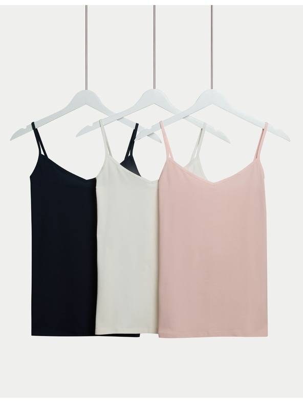 Marks & Spencer Потник с презрамки с висок дял памук, 3 бр. Marks & Spencer морско синьо