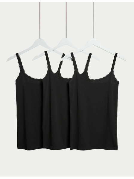 Marks & Spencer Потник с дантелена обработка и висок дял памук, 3 бр. Marks & Spencer черен