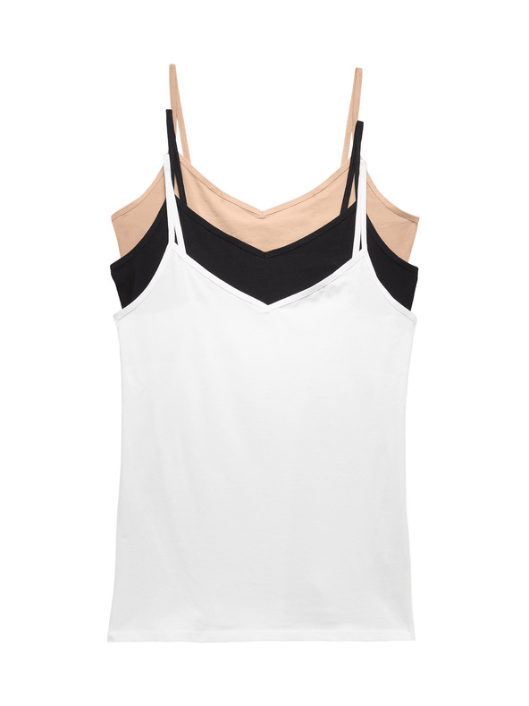 Marks & Spencer Потник с презрамки с висок дял памук, 3 бр. Marks & Spencer бежов