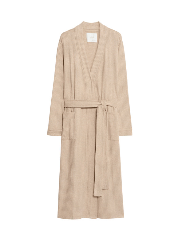 Marks & Spencer Широк ребрест халат Marks & Spencer сметанов