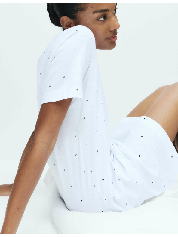 Marks & Spencer Нощница от чист памук с принт Marks & Spencer бяла