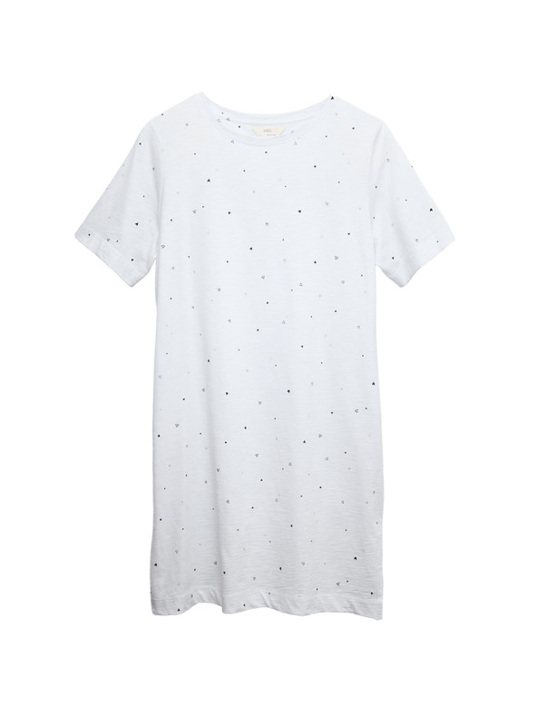 Marks & Spencer Нощница от чист памук с принт Marks & Spencer бяла