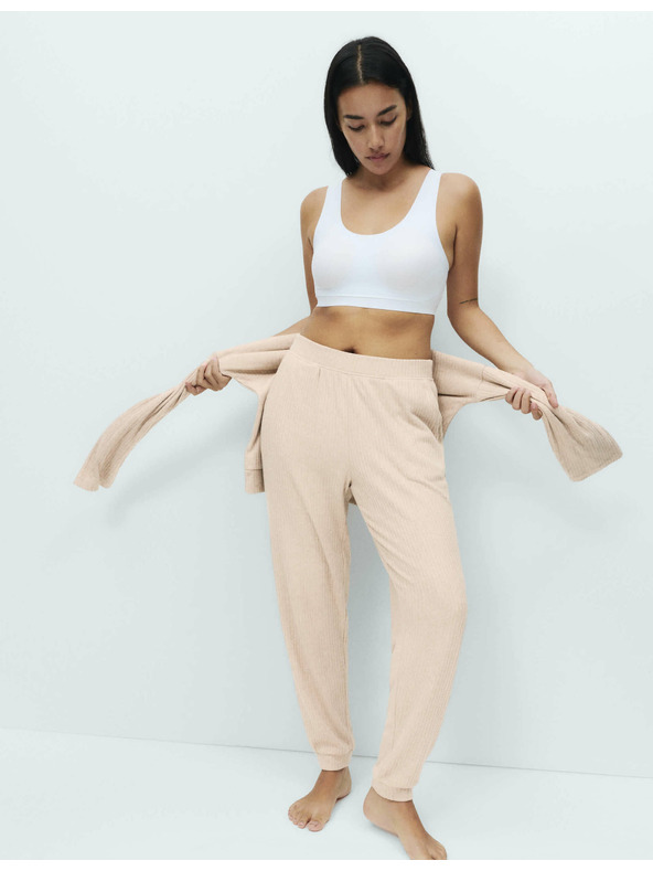 Marks & Spencer Ребрести пижамени панталони с маншетен ръб Marks & Spencer сметанова