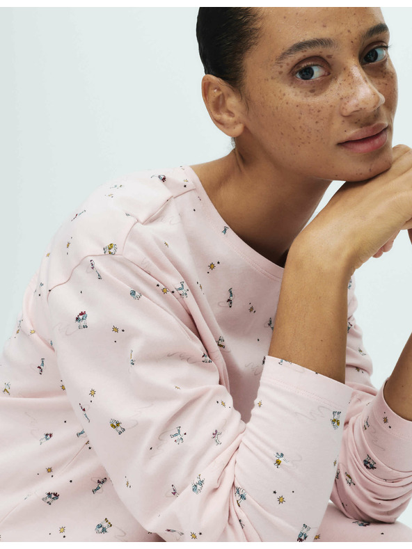 Marks & Spencer Пижамена комплект от чист памук с печат Marks & Spencer розова