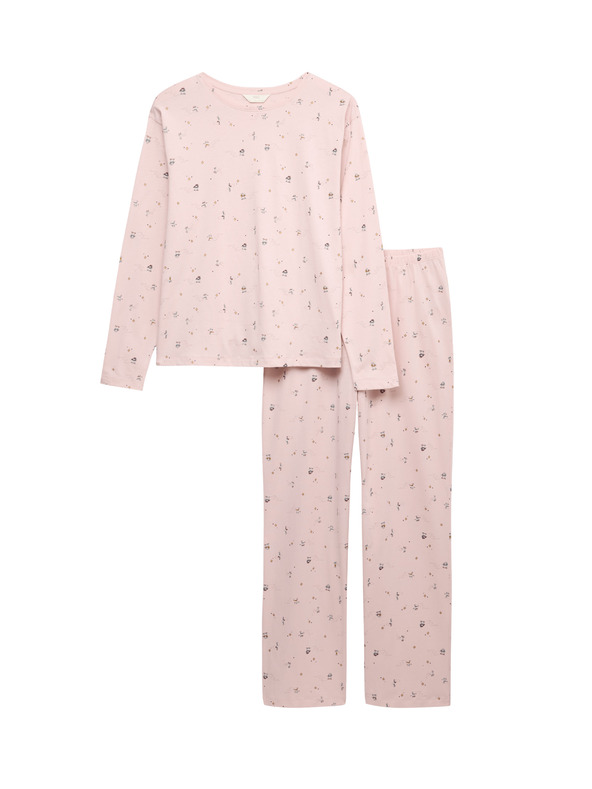 Marks & Spencer Пижамена комплект от чист памук с печат Marks & Spencer розова