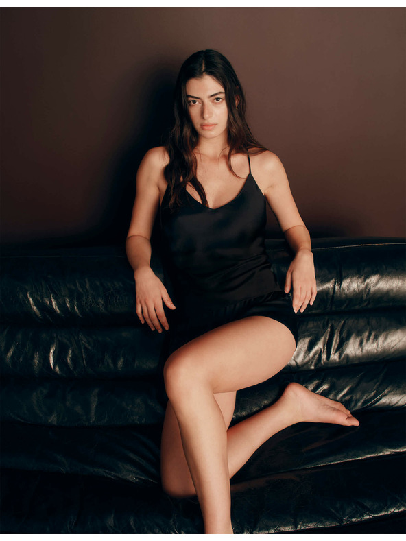 Marks & Spencer Сатенен къс пижамен комплект с топ и шорти Marks & Spencer черно