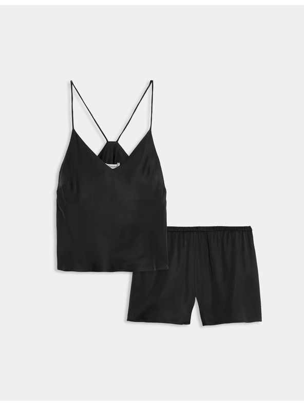 Marks & Spencer Сатенен къс пижамен комплект с топ и шорти Marks & Spencer черно