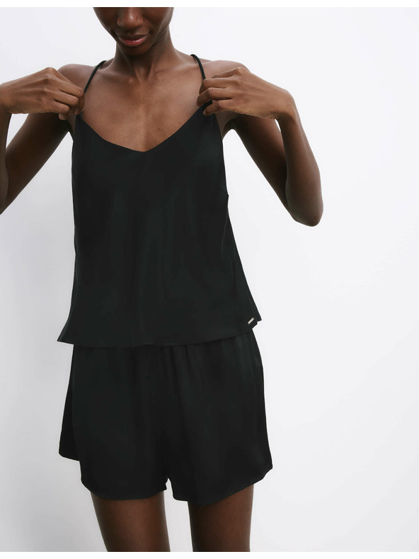 Marks & Spencer Сатенен къс пижамен комплект с топ и шорти Marks & Spencer черно