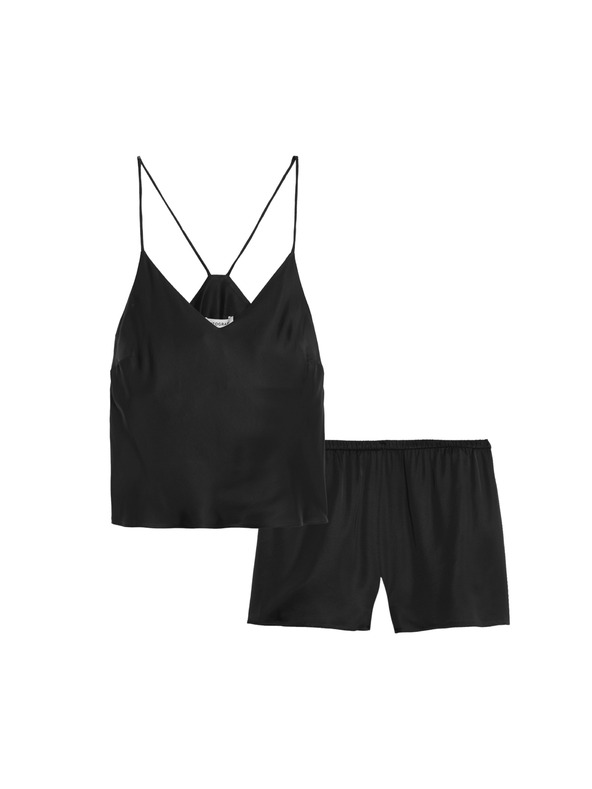 Marks & Spencer Сатенен къс пижамен комплект с топ и шорти Marks & Spencer черно