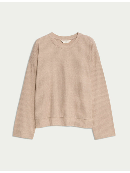 Marks & Spencer Ребрест пижамен топ с деколте при врата и дълги ръкави Marks & Spencer cremav