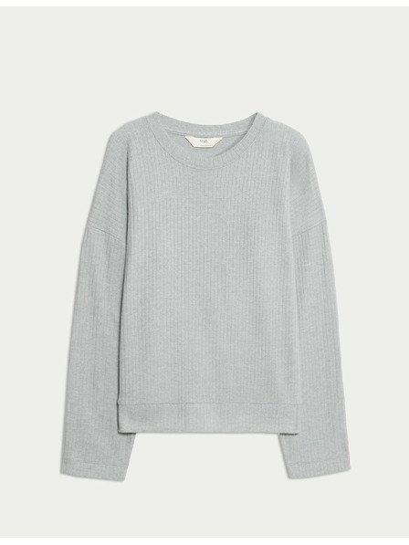Marks & Spencer Ребрест пижамен топ с деколте при врата и дълги ръкави Marks & Spencer сиво