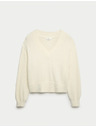 Marks & Spencer Мек плетен пухен топ с V-образно деколте Marks & Spencer cremav