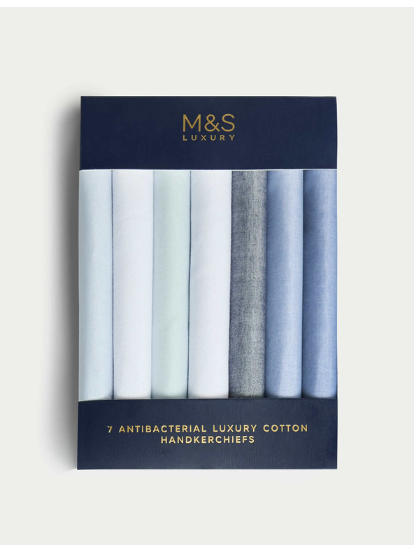Marks & Spencer Антибактериални кърпички от чист памук, 7 бр. в опаковка Marks & Spencer синьо