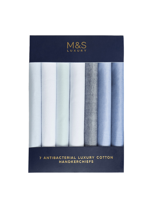 Marks & Spencer Антибактериални кърпички от чист памук, 7 бр. в опаковка Marks & Spencer синьо