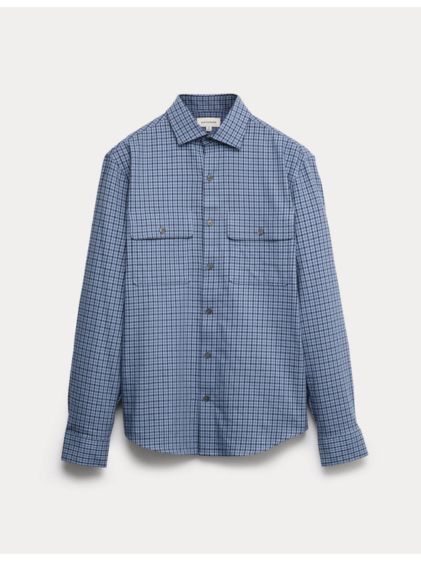 Marks & Spencer Каирирана риза с високо съдържание на памук, лесна за гладене Marks & Spencer синя