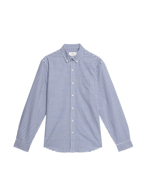 Marks & Spencer Карирана оксфордска риза The Ultimate от чист памук Marks & Spencer тъмносиня