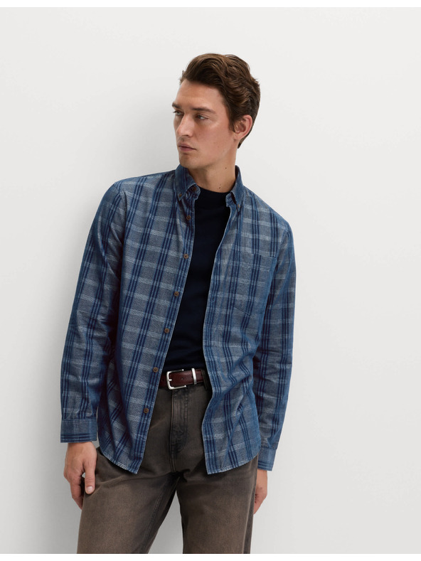 Marks & Spencer Чисто памучна фланелена риза Marks & Spencer тъмносиня