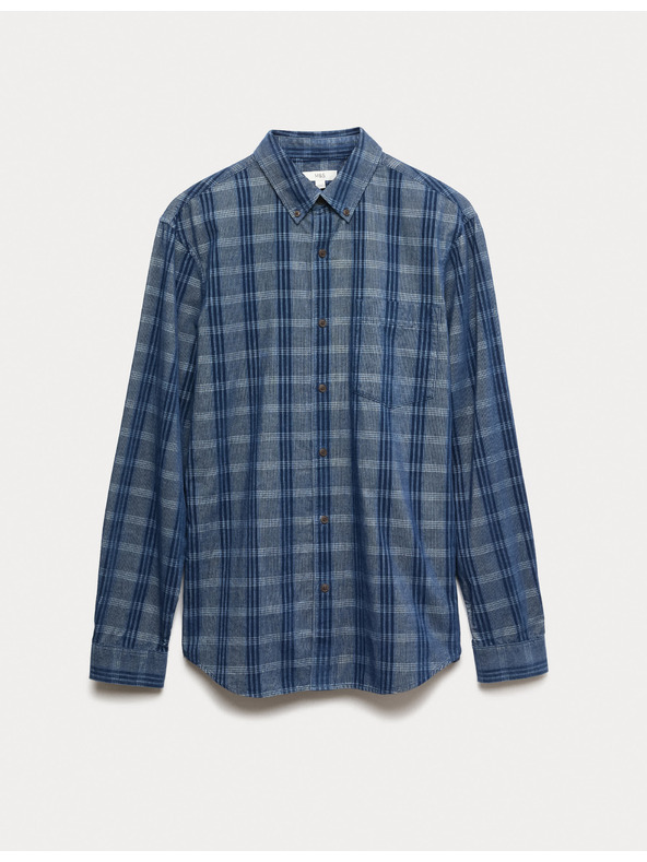 Marks & Spencer Чисто памучна фланелена риза Marks & Spencer тъмносиня