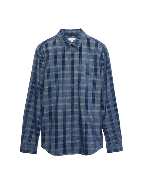 Marks & Spencer Чисто памучна фланелена риза Marks & Spencer тъмносиня