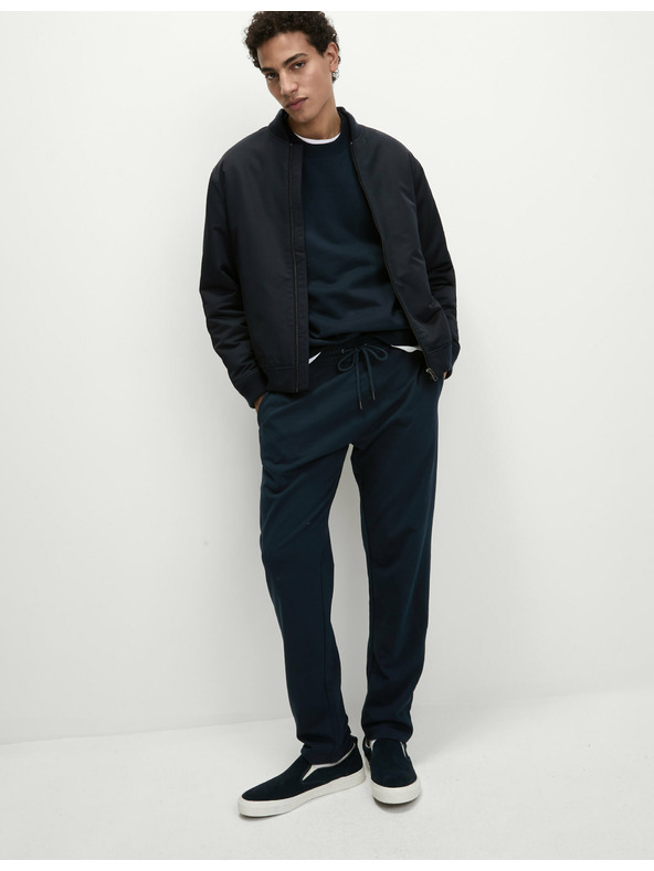 Marks & Spencer Долнища с прави крачоли, връзка и висок дял памук Marks & Spencer морско синьо