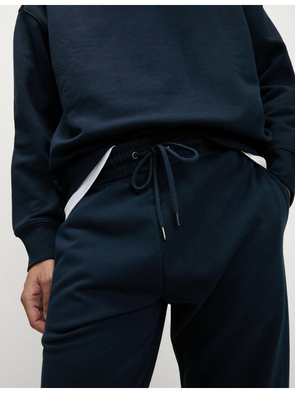 Marks & Spencer Долнища с прави крачоли, връзка и висок дял памук Marks & Spencer морско синьо