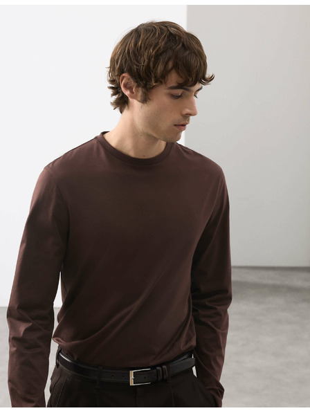 Marks & Spencer Тениска от чиста памучна материя Supima® с дълъг ръкав Marks & Spencer кафява