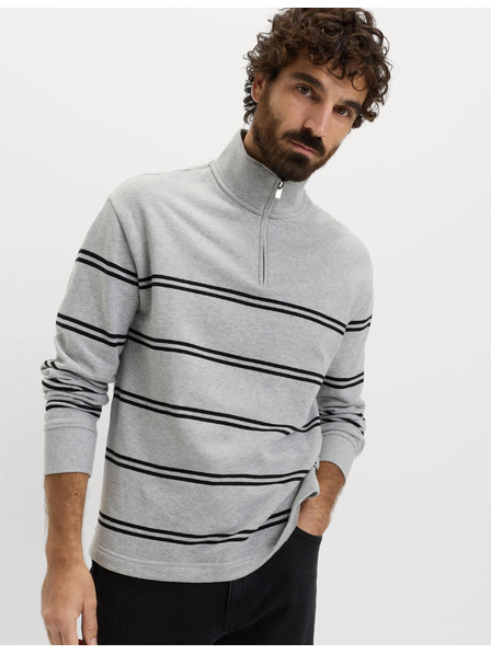 Marks & Spencer Райета суитшърт с цип на врата, от чиста памучна материя Marks & Spencer сива